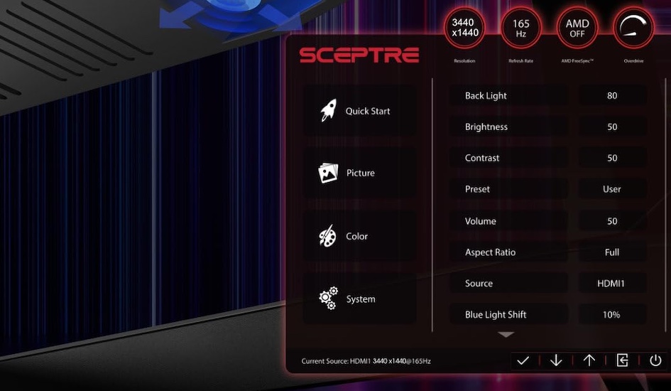 Sceptre C345B-QUT168 Review OSD